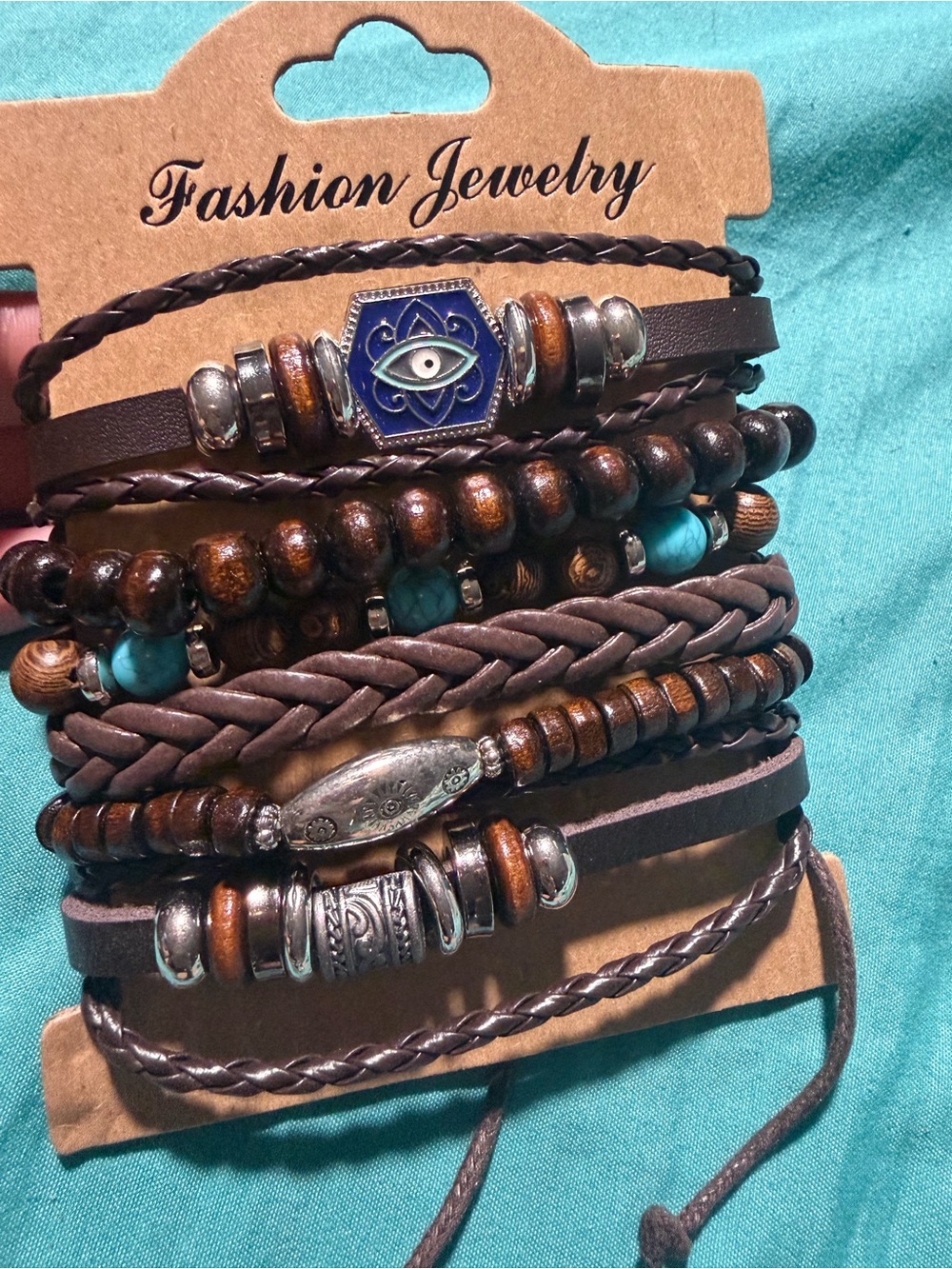 Fashion Jewelry Brown & Turquoise Layered Bracelet Set